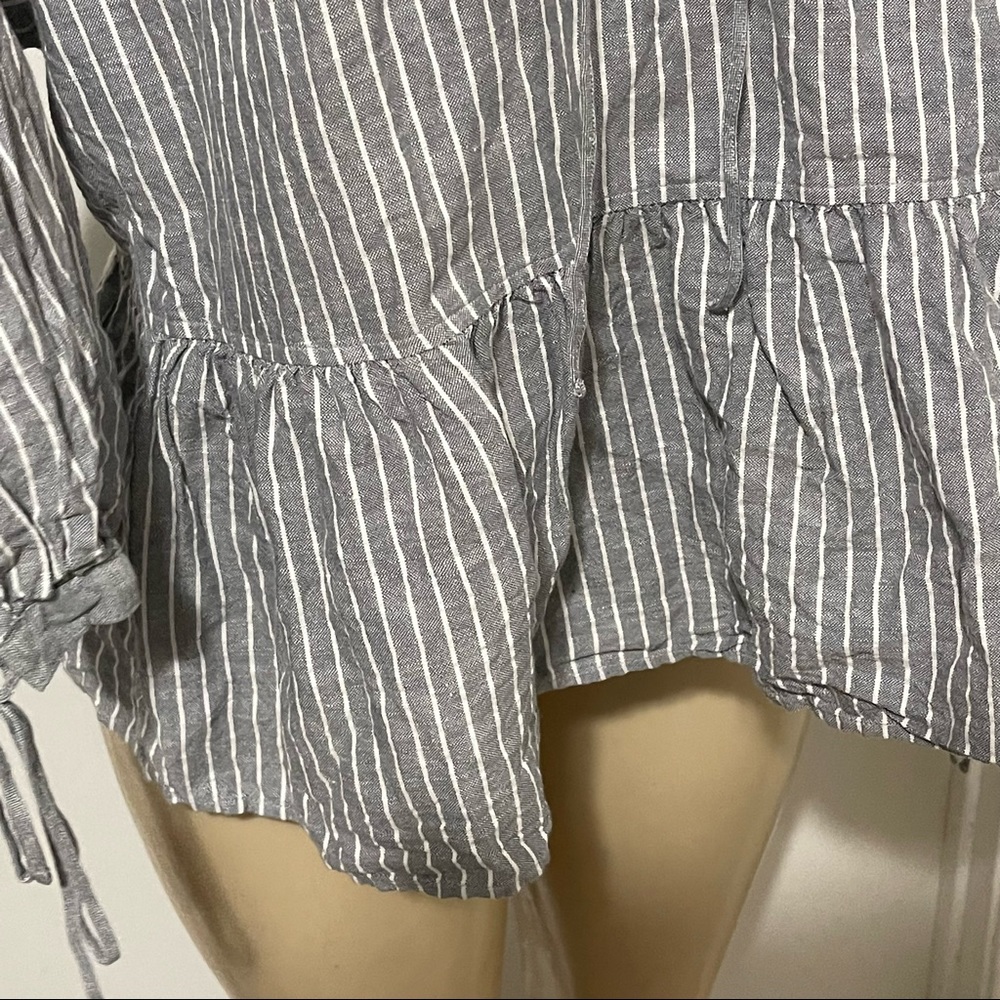 JW Anderson Uniqlo gray striped peplum balloon sleeve linen blouse top L - Picture 11 of 13